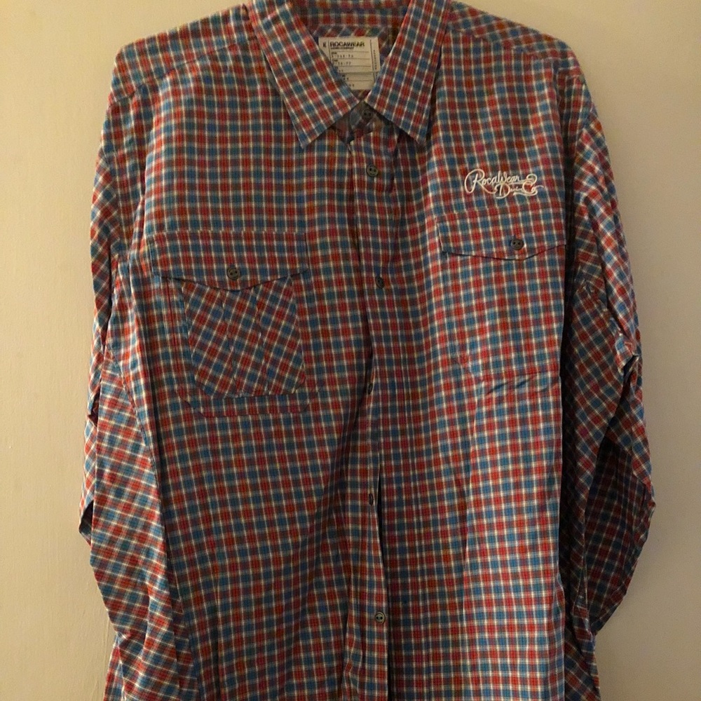 RocaWear Orange& Blue Plaid Dress Shirt 👔